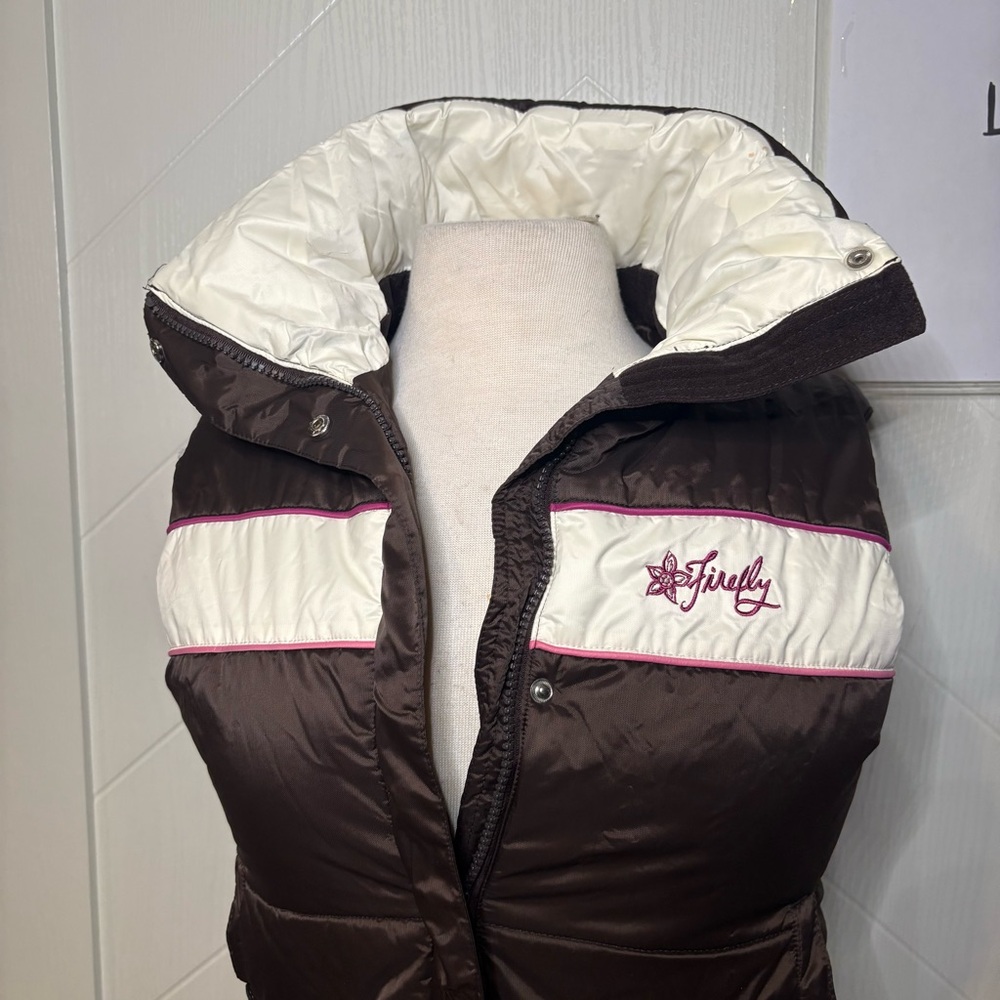 Firefly Brown White Puffer Vest Y2K Gorpcore Ski Snowboard Retro Gilet Medium